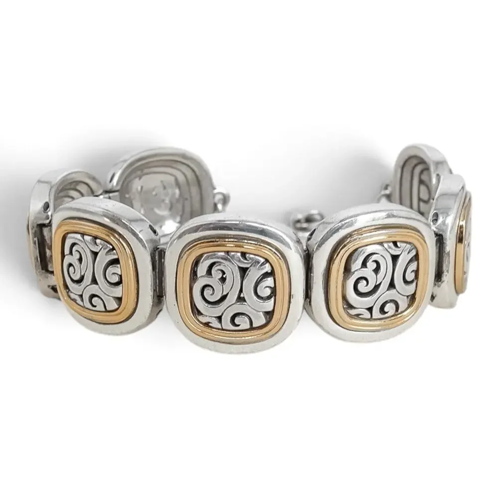 Brighton Spin Master Two Tone Scrolled Link Bracelet Silver Gold Lobster